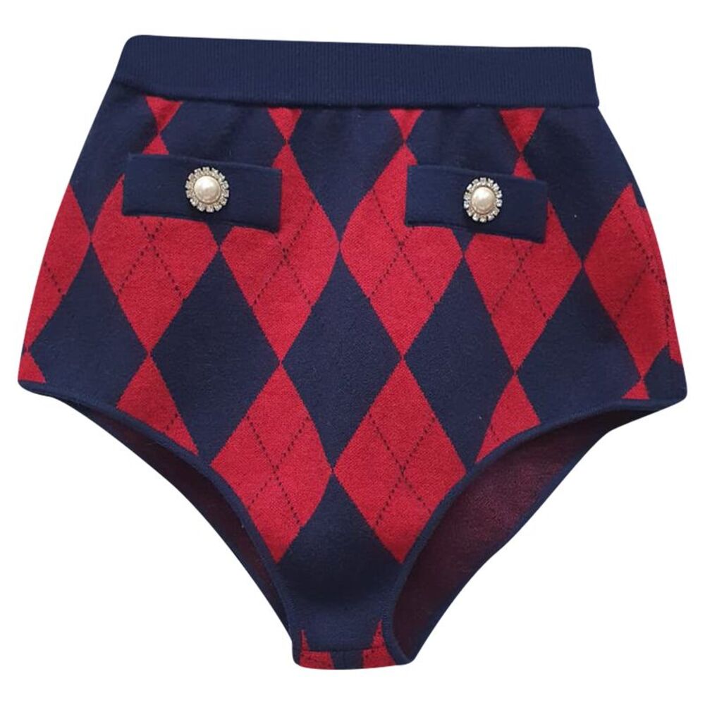 Alessandra Rich Argyle High Rise Short in Multicolor Viscose